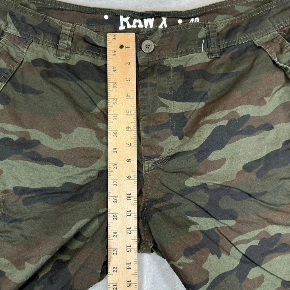 Raw X Cargo Shorts Mens 40 Green Camo Woodland Multi Pocket Cotton Casual